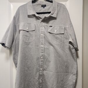 LRG Men's Black and White Striped Button Down Shirt